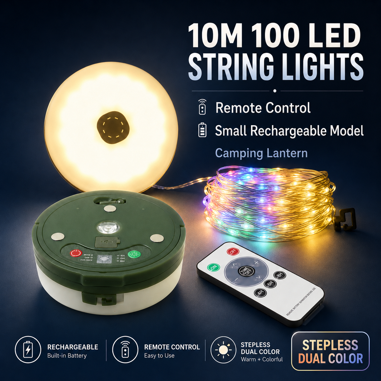 4-in-1 Camping String Light 33ft./10m